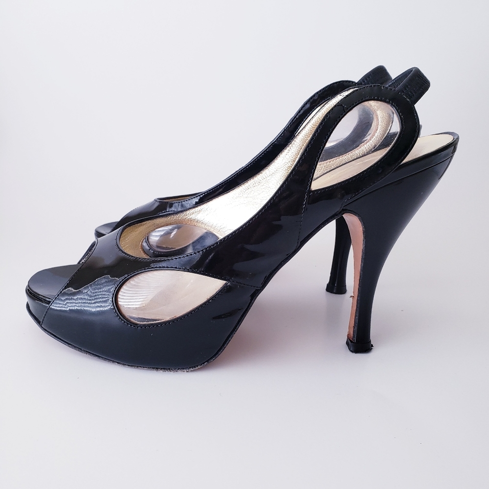 Georgina Goodman Black Patent Leather Peep Toe Heels